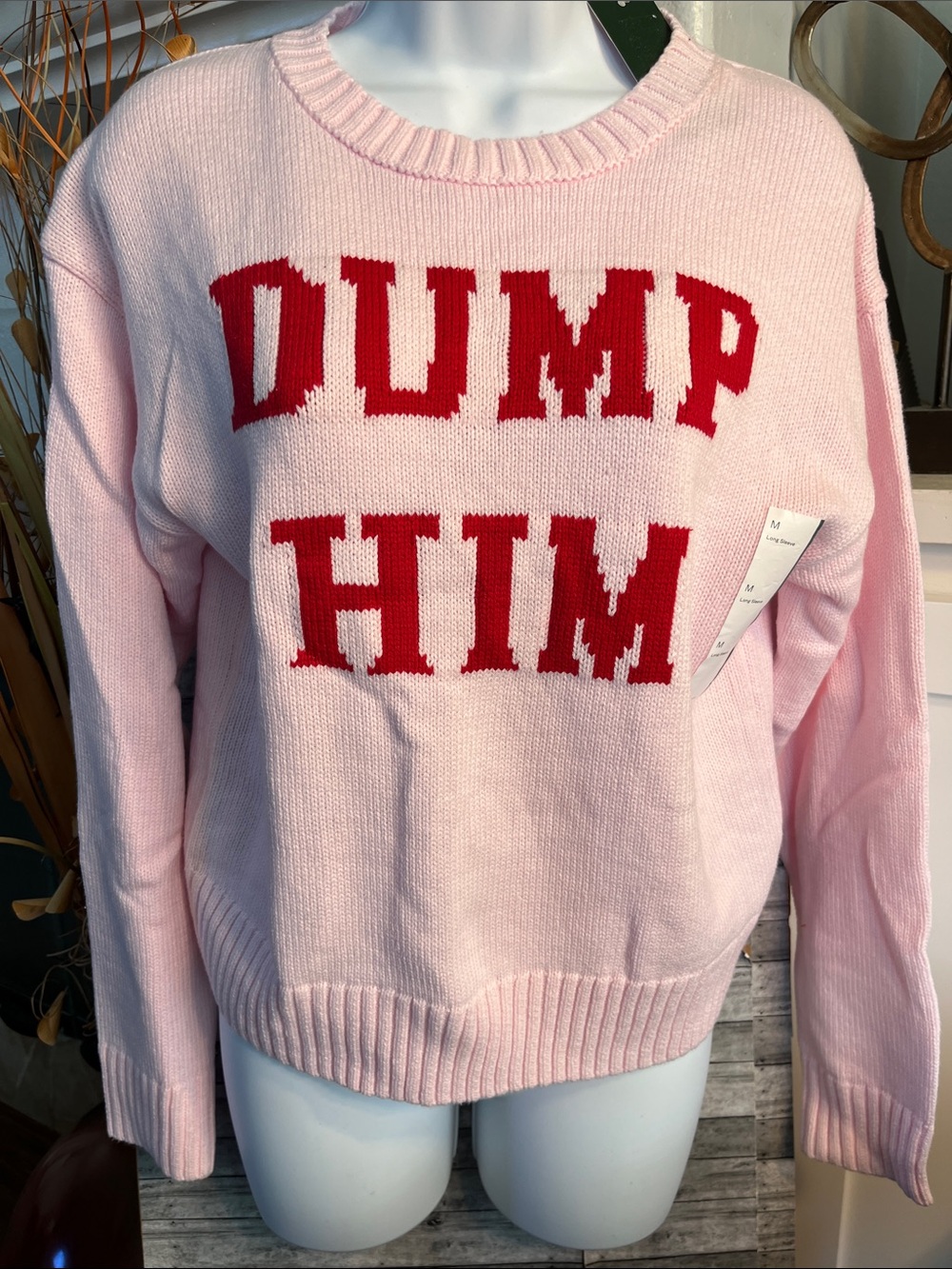 wild fable Pink Crewneck Sweater with Red 'DUMP HIM' Lettering